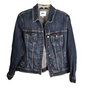 Old Navy Jean Jacket Womens XL Dark Denim Classic Stretch Long Sleeve Adjustable